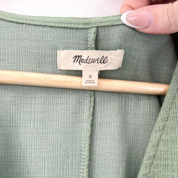 Madewell Cross Front Flutter Sleeve Mini Dress Small Sage Green V Neck Textured - Picture 2 of 6